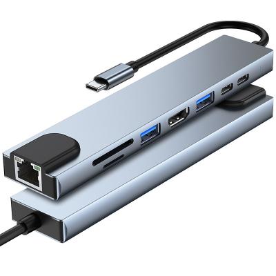 China 8 In 1 USB HUB Multi Function [In Stock] New 8 In 1 Usb C Hub Type C To HDTV RJ45 Ethernet Usb 3.0 Ports SD Reader / Cards TF for sale