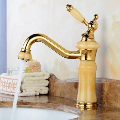 China Jade Faucet Single Handle Gold Plated Basin Mixer Jade Faucet for sale