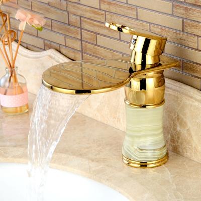 China Single Handle Waterfall Jade Faucet Gold Waterfall Bathroom Faucet With Jade for sale