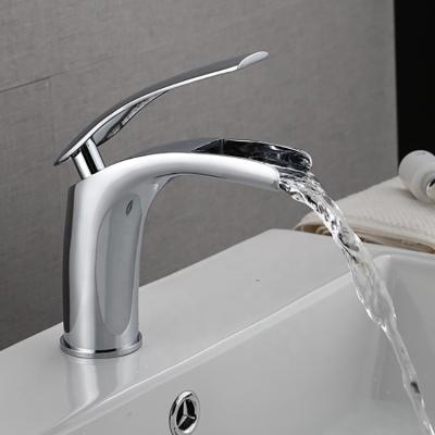 China Metered Faucets Single Handle Bathroom Water Tap Chrome Plated Waterfall Mixer Tap Brass Mixer Tap For Wash Basin for sale