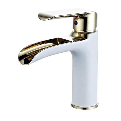 China Basin Faucet Gold New Arrive Waterfall Bathroom Mixer Tap White Paint for sale