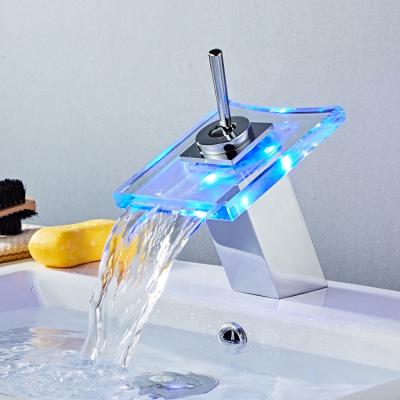 China Contemporary Single Handle Waterfall Bathroom Led Faucet for sale