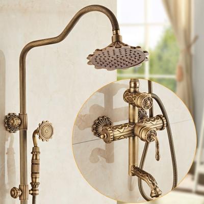 China With High Quality Slide Bar Wall Mount Antique Brass Shower Set European Bath Faucet for sale