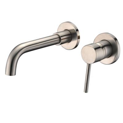 China Metered Faucets 2 - Hole Wall Mounting Nickel Brushed 360 Degree Swivel Lavatory Mixer Tap for sale