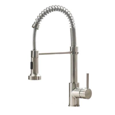 China Modern Single Handle Single Hole Brushed Nickel Pull Out Kitchen Sink Faucet With Sprayer for sale