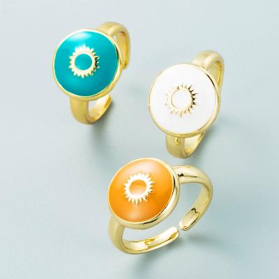 China Sun and Moon Ring Copper Drop Oil Round Ring Jewelry Women's Colorful Enamel Casual/Sporty Seal for sale