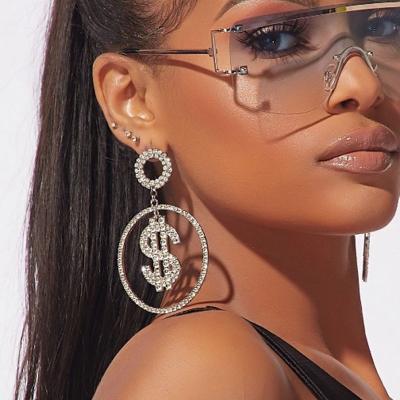 China 2020 New Design Fashion Women Fashion Women's Diamond Hoop Earrings Gold And Silver Dollar Sign TRENDY Earrings for sale