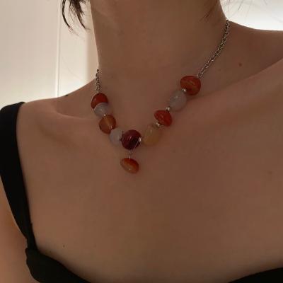 China Vintage Modern Tribal Natural Stone Beaded Necklace Jewelry Retro Women Charm Necklace for sale