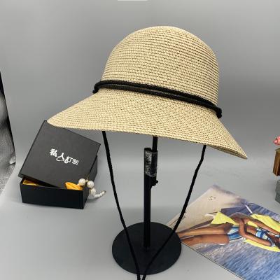 China Foldable Adjustable Windproof Fisherman Hat Sun Hat Straw Hat Wide Brim Rope Summer Custom Sun Protection Wholesale for sale