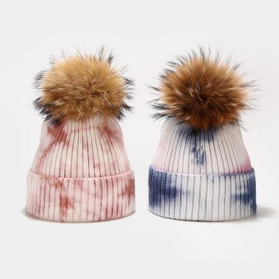 China Designer COMMON Beanie With Fur Pom Pom High Quality Dye Winter Knit Tie for sale