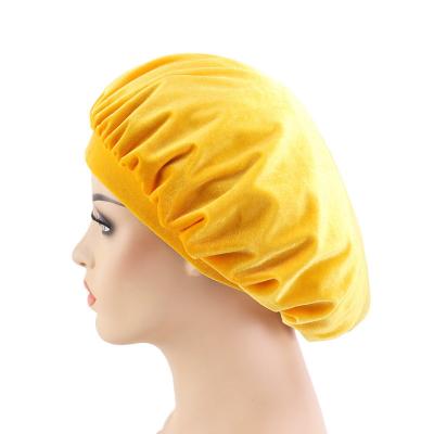 China Wholesale Wide Brimmed Elastic Velvet Sleep Cap Hair Care Hat Chemotherapy Hat Women Heat Tops for sale