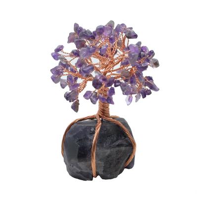 China China Healing Crystals Silver Copper Tree Wrapped on Rose Quartz Bonsai Crystal Tree Natural Amethyst Base for sale