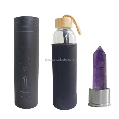 China 550ml Sustainable Puncture Energy Drink Bottle, Gemstone Crystal Infused Energy Glass Water Bottle for sale