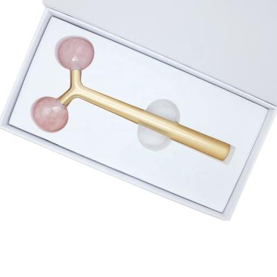 China 2020 New Face Lift Product Face Care OEM Rose Quartz Silent Pink V Shape Jade Facial Roller for sale