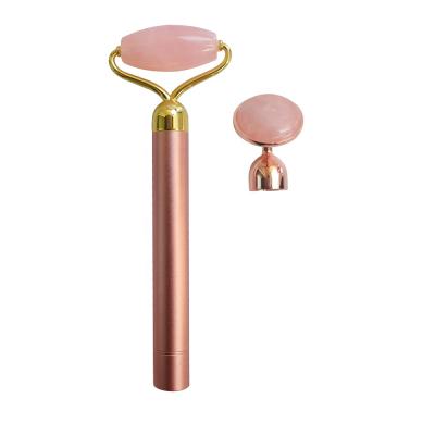 China Noisy Free 24K Gold Rose Quartz Electric Vibrating Roller For Facial Massage for sale