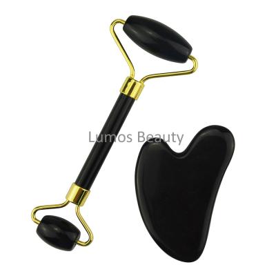 China Noisy Free Black Jade Roller and Gua Sha Stone for Female Anti Wrinkle for sale