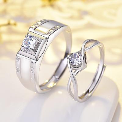 China CLASSIC S925 sterling silver couple ring Fashion diamond set wedding couple ring adjustable for sale