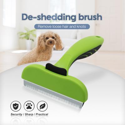 China Viable Self Cleaning Button Deshedding Pet Hair Grooming Dog and Cat Comb Brush for sale