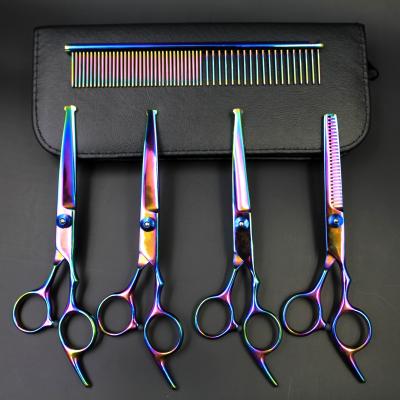 China Durable 7Inch Pet Hair Grooming Scissors Set 5 Pieces Around Tip Stainless Steel Dog Cat Shears for sale