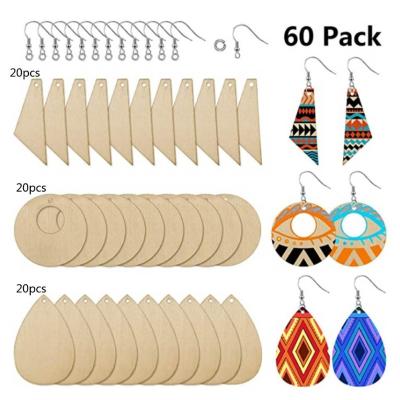 China Europe 60 Piece Unfinished Wooden Earrings Pendants Blank Jewelry Making DIY Crafts for sale