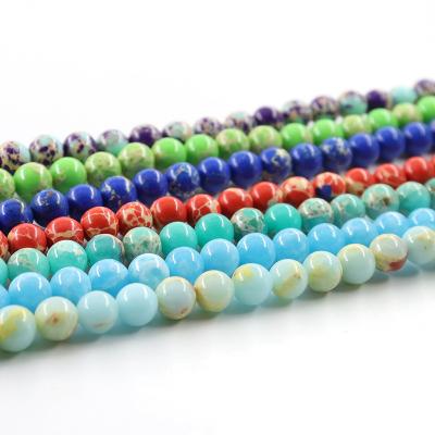 China Jewelry Making Sea Sediment Print Mixed Multicolor Jasper Round Beads For Necklace Making for sale