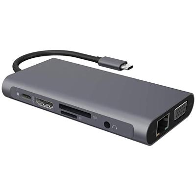 China Data Transfer Type-C Docking Station USB-C To Gigabit Ethernet Port HD-MI/VGA PD Computer Audio Hub for sale