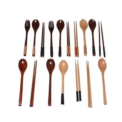 China Sustainable Handmade Tableware Combinations Jujube Tree Wooden Korean Utensil Spoons Chopsticks for sale