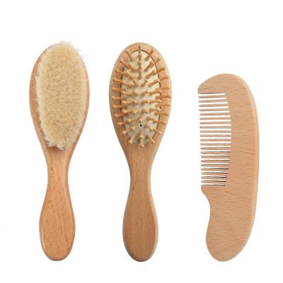 China 4g 100% Natural Soft Goat Straighten Baby Hair Brush Wooden Newborn Brush Baby Hair Brush and Wooden Comb Set for sale