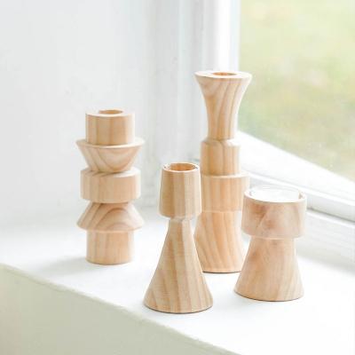 China Home Decoration Tall Wooden Candle Holder Wooden Base Holder For Candles Rustic Wood Candle Holder for sale