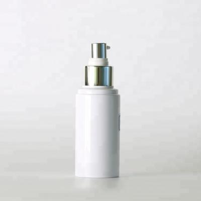 China Overcap 80ml Plastic Bottle Aluminum Gasoline Pump Cosmetic Lotion Packaging With Silver Overcap for sale