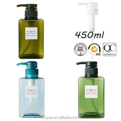 China Liquid Plastic Soap Square Bottles 450ml Petg Liquid Soap Square Bottle for sale