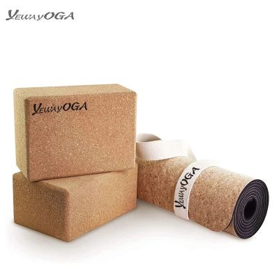 China Customized Logo Design 5mm Organic Cork Natural Rubber Non-Slip Eco-Friendly Yoga Mat Set Estera Yoga Pilate Exercise Yewayoga Cork Yoga Mat for sale