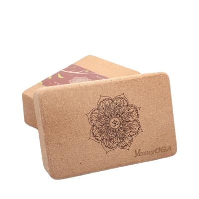 China 3*6*9 inch odorless recycled organic cork. high quality eco-friendly non-slip natural fitness yoga block high density custom logo design for sale