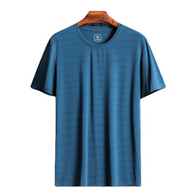 China Summer Casual Breathable Striped T-shirts Sports Gym Fitness Stripe Quick Dry Breathable T-Shirt For Men for sale