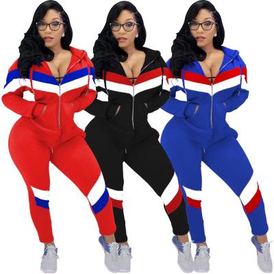 China Custom Logo Suit Tracksuits Autumn Winter Patchwork Women Hoodies Anti-pilling Tracksuits Set Women Hoodies Set for sale