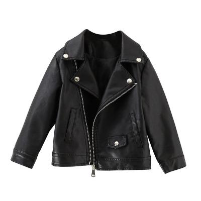 China New Style Anti-wrinkle Autumn Locomotive Children's Black Leather Jacket for sale