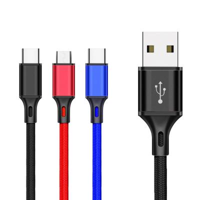 China factory direct sale 3A usb data cable super fast charging usb cable 3 in 1 wholesale all in one usb data cable for sale