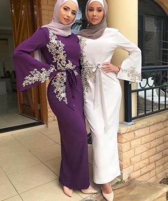 China Fashion Polyethersulfone Beaded Embroidery Muslim Long Sleeve Maxi Dress Ladies Abaya Malaysia Islamic Clothing Suppliers for sale