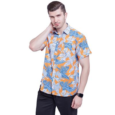 China Breathable Beachwear Men's Hawaiian Shirts Fashion 100% Floral Print Cotton T-shirt Summer Shorts Sleeve Button Down Man Shirt for sale