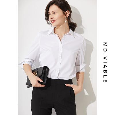 China 2022 New Season Women Cotton Lycra Collar Long Sleeve Anti-pilling High Quality Blouse White Classic Turndown Style Shirt for sale