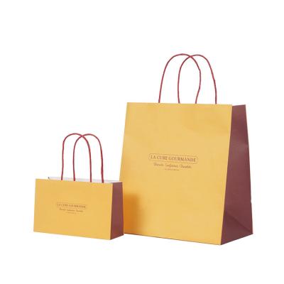 China Recyclable White Kraft Paper Bag Cake Bake Bread Promotion Luxury Custom Twine Simple Kraft Paper Restaurant Carry Paper Bags Packaging With Logo for sale