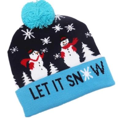 China 2020 Cotton Festival Christmas Party Pompom Led Hats Children Led Lighting Women Led Christmas Knitted Beanies Hat for sale