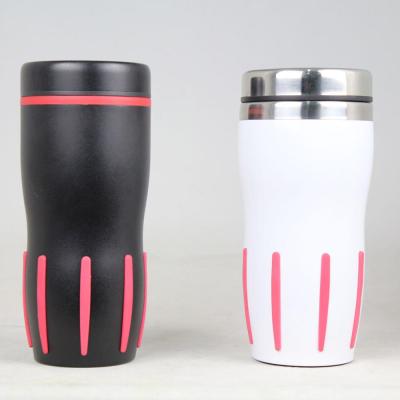 China Viable Wholesale Double Wall Rubber Striped Coffee Mug, Promotion Stainless Steel Stripe Mug for sale