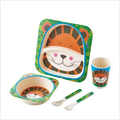 China Hot Fiber Bamboo Christmas Gift For Kids Children Handmade Tableware Set Biodegradable Baby Eco-Friendly Bamboo Dinner Sets for sale