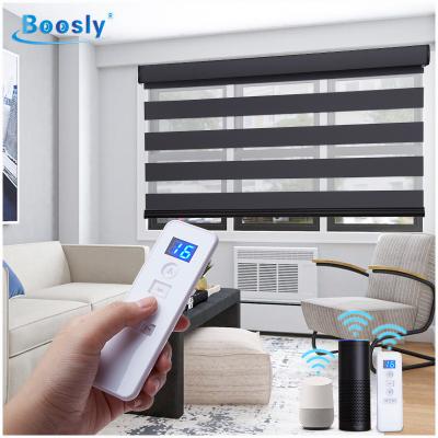 China Waterproof Automatic Zebra Blinds Smart Remote Control Indoor Living Room Gery Zebra Shades Of Window Motor Blinds for sale