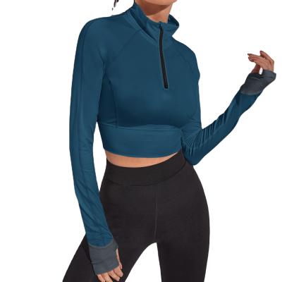 China Workout Fitness Breathable Slim Fit Plain Collar Lightweight Long Sleeve Gym Tops Zipper Women Yoga Jackets for sale