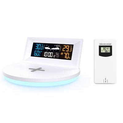 China 24 Hours Measuring Radio Temperature Charging Indoor Outdoor Weather Station Alarm Clock Temperature Humidity Weather Forecast Clock for sale