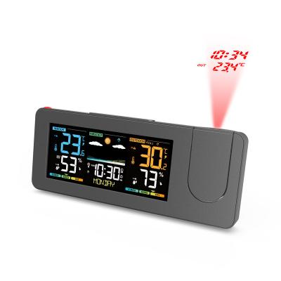 China Calendars VA Screen Weather Station Projector Alarm Clock Digital Projection Temperature Humidity Monitor Barometer Time Temperature Barometer for sale