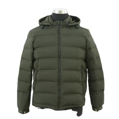 China 90/10 Olive Men Down Jacket White Feather Factory Price Breathable 100% Polyester Direct With Hood And Custom Print for sale