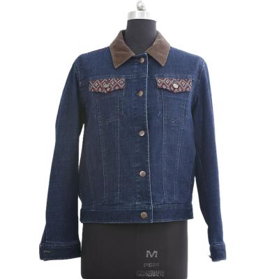 China Breathable Customized Enzyme Washed Navy Color 100% Cotton Denim Jacket Women For Daily Casual Wear In Spring Or Fall for sale